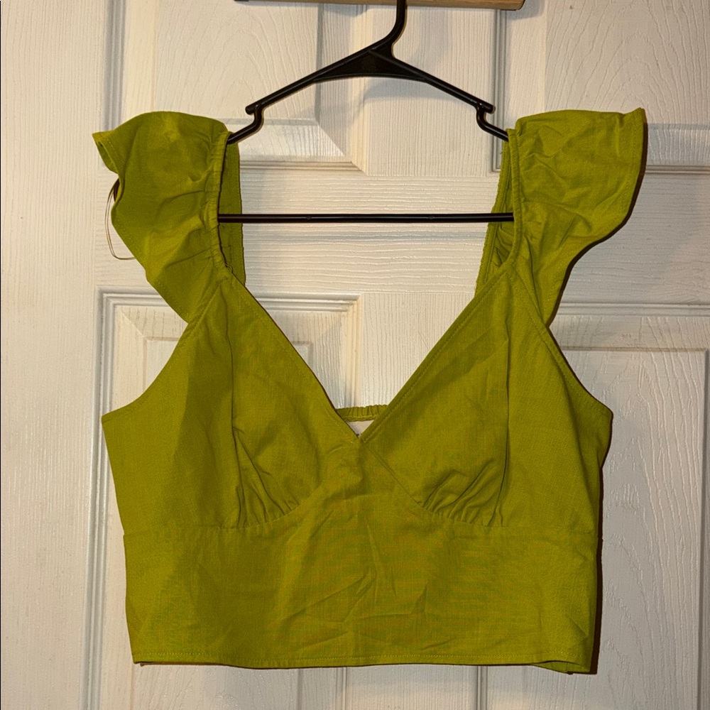 A New Day Green Ruffle Crop Top